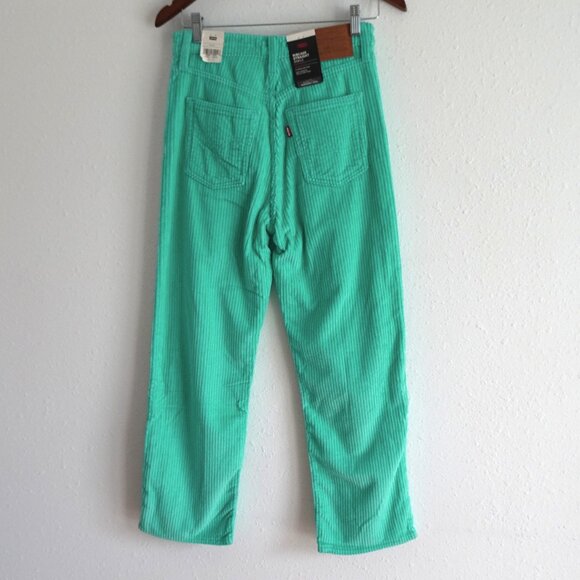 Levi's Ribcage Straight Ankle Pants Size 26x27 Green Corduroy Cotton High Rise - Picture 5 of 12